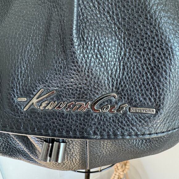 Kenneth Cole Black Leather Hobo Slouchy Shoulder Flap Bag-Chain Strap Boho Chic - Picture 3 of 15